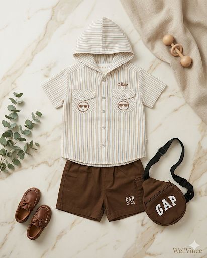 Boys Striped Hooded Shirt with Shorts Co-ord Set