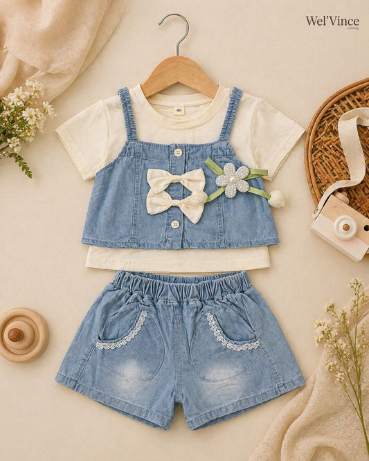 Baby Girl Denim Shorts Set