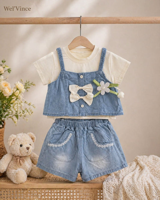 Baby Girl Denim Shorts Set